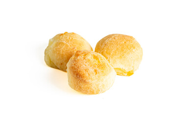 pão de queijo isolated on a white background (also known as cheese bread or cheese bun)
