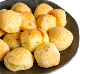 pão de queijo isolated on a white background (also known as cheese bread or cheese bun)