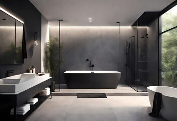 modern bathroom with tiles Generated with AI. - obrazy, fototapety, plakaty