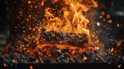 Flames leaping from a barbecue grill encapsulating the essence of summer cookouts