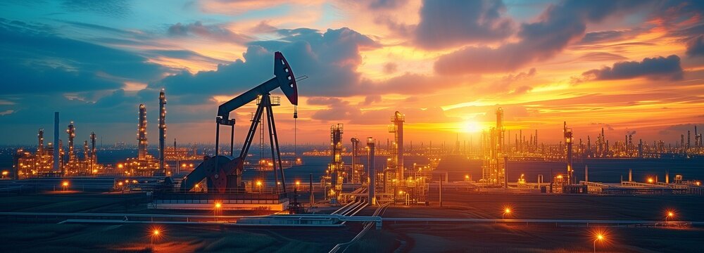 crude oil pump and oil refinery in the petroleum sector concept