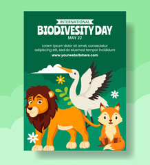 Biodiversity Day Vertical Poster Flat Cartoon Hand Drawn Templates Background Illustration