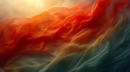 Closeup of a flag billowing in the wind its fabric rippling with each gust.
