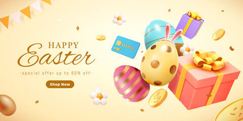 3D Easter holiday sale promo banner