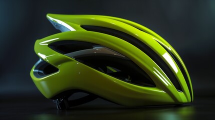 Vibrant Green Bicycle Helmet on Black