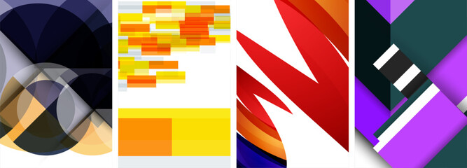 Sleek geometric abstract backgrounds composed of circles, lines, and triangles, exuding minimalist sophistication for wallpaper, business card, cover, poster, banner, brochure, header, website