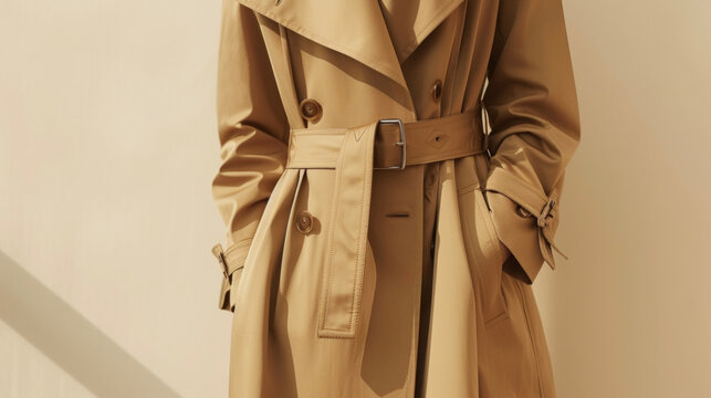 A classic trench coat in a larger size cinched at the waist with a belt for a polished yet trendy look.