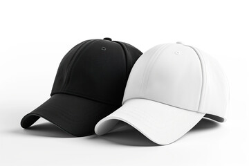 different baseball caps black and white isolated on white background. mock up for design