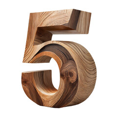 Shape of number 5 made of scandinavian style wood on white background, Transparent PNG