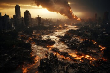 崩壊した都市風景,Generative AI AI画像