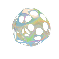 iridescent abstract voronoi mesh sphere object, transparent background
