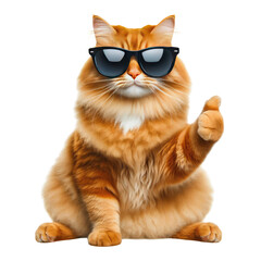 Cool Cat with Sunglasses Thumb - A confident ginger cat character giving a thumbs up, ideal for trendy and humorous concepts