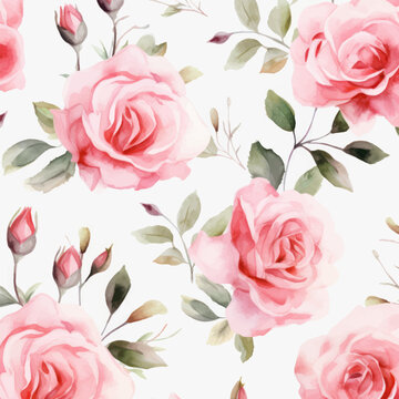 Abstract roses floral seamless pattern. Bright colors, painting on a light background. water color seamless pattern for beauty products or other.