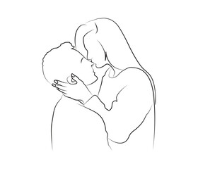 vector one line drawing couple kissing face illustration in line art style 