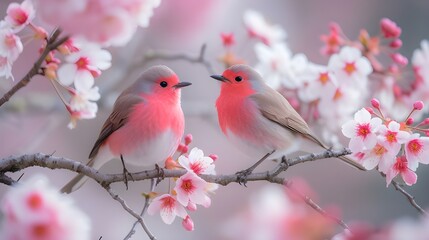 Little pink bird on a branch