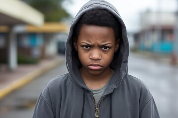 Young teenage boy serious sad face  troubled teen teenager