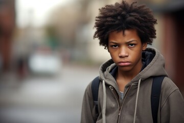 Young teenage boy serious sad face  troubled teen teenager