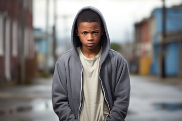Young black teenage boy serious sad face  troubled teen teenager - 736771748
