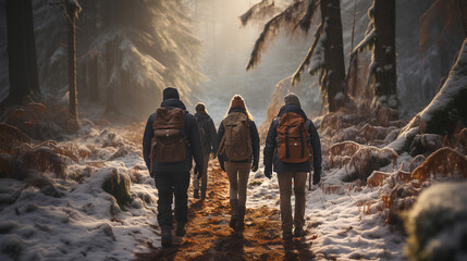 photo of a group of climbers walking in a snowy forest during the day
