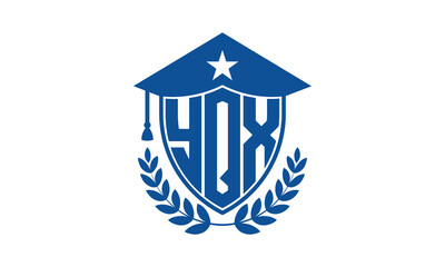 YQX three letter iconic academic logo design vector template. monogram, abstract, school, college, university, graduation cap symbol logo, shield, model, institute, educational, coaching canter, tech