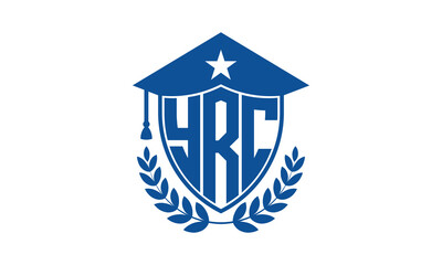 YRC three letter iconic academic logo design vector template. monogram, abstract, school, college, university, graduation cap symbol logo, shield, model, institute, educational, coaching canter, tech