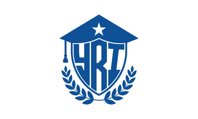 YRI three letter iconic academic logo design vector template. monogram, abstract, school, college, university, graduation cap symbol logo, shield, model, institute, educational, coaching canter, tech