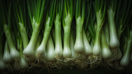 close up of fresh organic green onions