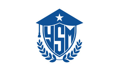 YSM three letter iconic academic logo design vector template. monogram, abstract, school, college, university, graduation cap symbol logo, shield, model, institute, educational, coaching canter, tech