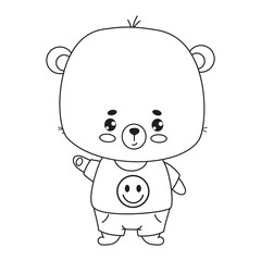 Cute little cartoon bear boy. Funny outline animal Teddy character. Vector illustration. Line drawing, coloring book. Kids collection.
