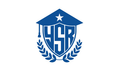 YSR three letter iconic academic logo design vector template. monogram, abstract, school, college, university, graduation cap symbol logo, shield, model, institute, educational, coaching canter, tech