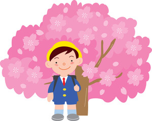 満開の桜と男の子

