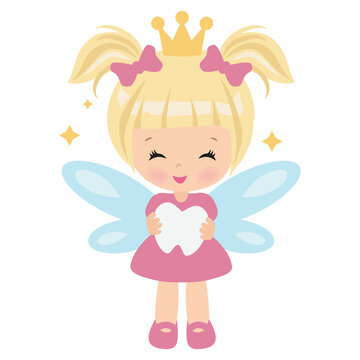 Cute little tooth fairy vector cartoon illustration