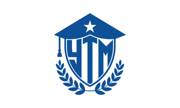 YTM three letter iconic academic logo design vector template. monogram, abstract, school, college, university, graduation cap symbol logo, shield, model, institute, educational, coaching canter, tech