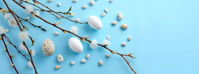 Easter composition on a blue background