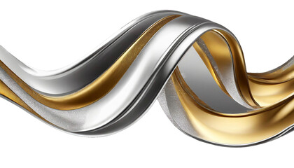 Abstract 3d realistic silver metal shape. Fluid golden wave isolated on white, PNG realistic wave,