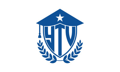 YTV three letter iconic academic logo design vector template. monogram, abstract, school, college, university, graduation cap symbol logo, shield, model, institute, educational, coaching canter, tech