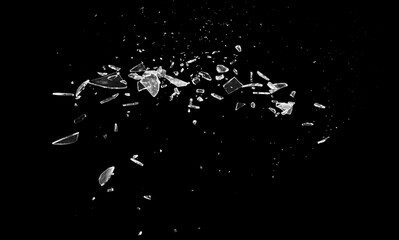 Broken glass on the black bachground. Isolated realistic cracked glass effect	