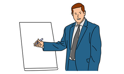 line art color of person presentation standing to teaching, coaching, and presenting vector illustration