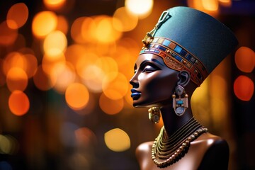 Nefertiti Beauty: Focus on jewelry with a Nefertiti theme against a background. - obrazy, fototapety, plakaty