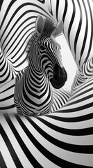 Cartoon digital avatars of Zander the Zebra, a designer who creates stunning optical illusion patterns using just black and white.
