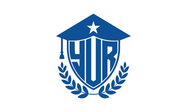 YUR three letter iconic academic logo design vector template. monogram, abstract, school, college, university, graduation cap symbol logo, shield, model, institute, educational, coaching canter, tech