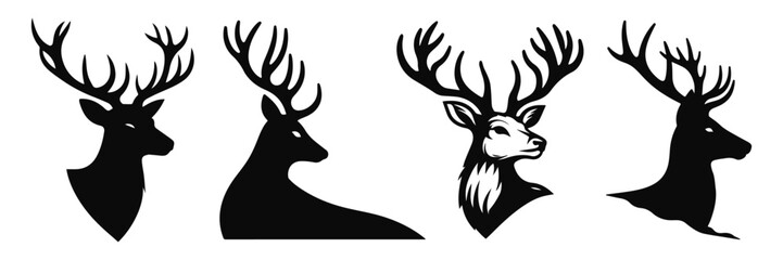 Collection of black deer icons.Logo of deer.Deer simple icon.Reindeer vector symbols.Set of deers.