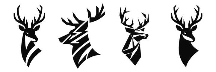 Collection of black deer icons.Logo of deer.Deer simple icon.Reindeer vector symbols.Set of deers. - obrazy, fototapety, plakaty
