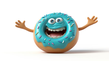 3d cartoon character donut isolated on white background