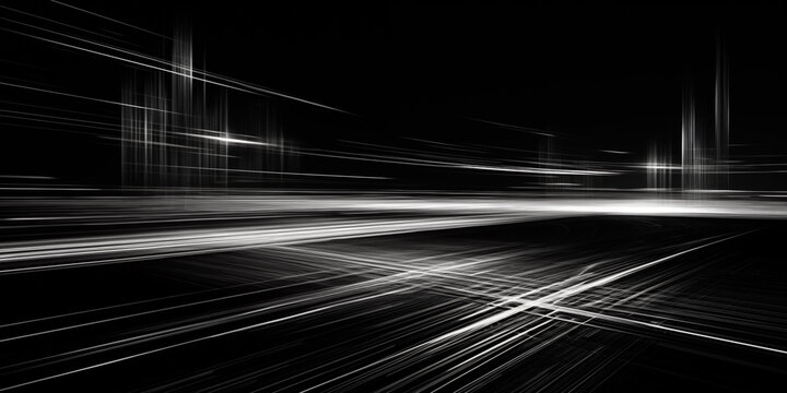 White neon lines abstract, Streaming energy on a black background.
