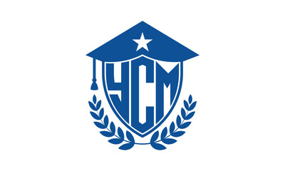 YCM three letter iconic academic logo design vector template. monogram, abstract, school, college, university, graduation cap symbol logo, shield, model, institute, educational, coaching canter, tech
