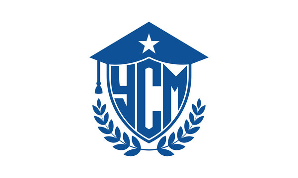 YCM three letter iconic academic logo design vector template. monogram, abstract, school, college, university, graduation cap symbol logo, shield, model, institute, educational, coaching canter, tech