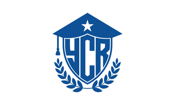 YCR three letter iconic academic logo design vector template. monogram, abstract, school, college, university, graduation cap symbol logo, shield, model, institute, educational, coaching canter, tech
