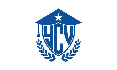 YCV three letter iconic academic logo design vector template. monogram, abstract, school, college, university, graduation cap symbol logo, shield, model, institute, educational, coaching canter, tech