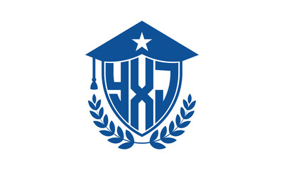 YXJ three letter iconic academic logo design vector template. monogram, abstract, school, college, university, graduation cap symbol logo, shield, model, institute, educational, coaching canter, tech